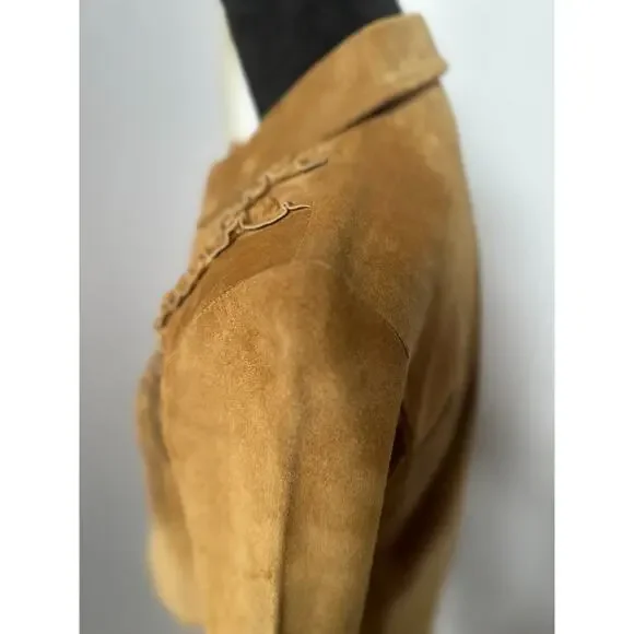 Margaret Godfrey Vintage Suede Jacket M Boho Western Ruffle Button Down Camel - Picture 3 of 12